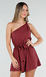 Bordeaux Playsuit met One Shoulder en Strik Tailleband