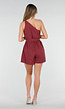 Bordeaux Playsuit met One Shoulder en Strik Tailleband