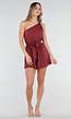 Bordeaux Playsuit met One Shoulder en Strik Tailleband