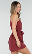 Bordeaux Playsuit met One Shoulder en Strik Tailleband