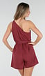 Bordeaux Playsuit met One Shoulder en Strik Tailleband