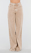 Beige Wide Leg Tall Denim Jeans met Wassing