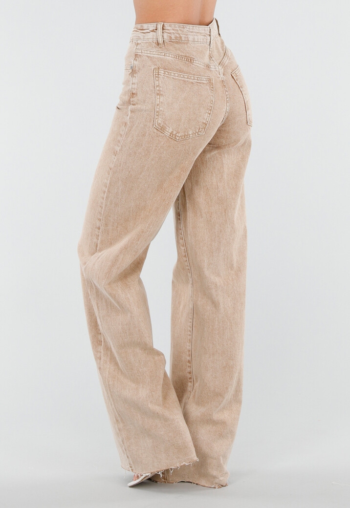 Beige Straight Leg Tall Denim Jeans met Wassing