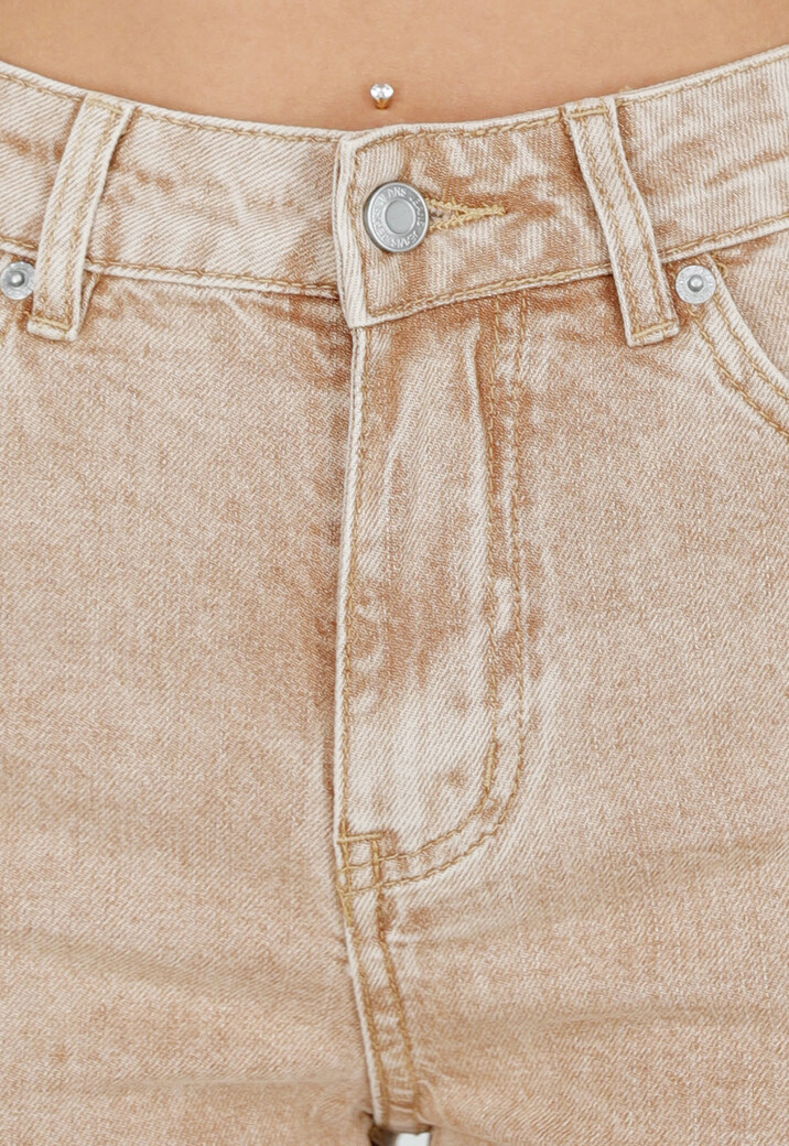 Beige Wide Leg Tall Denim Jeans met Wassing