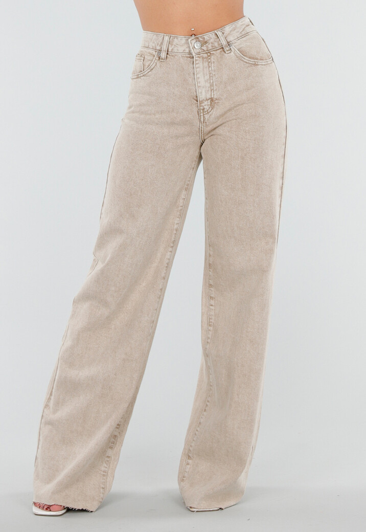 Beige Wide Leg Tall Jeans met High Waist