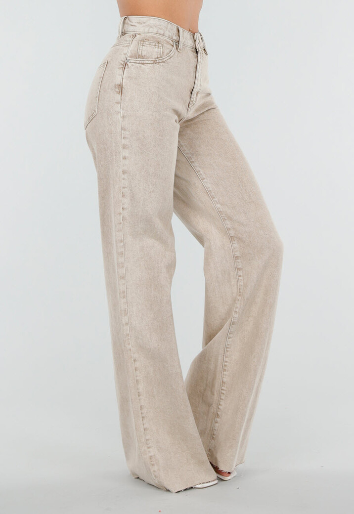 Beige Wide Leg Tall Jeans met High Waist