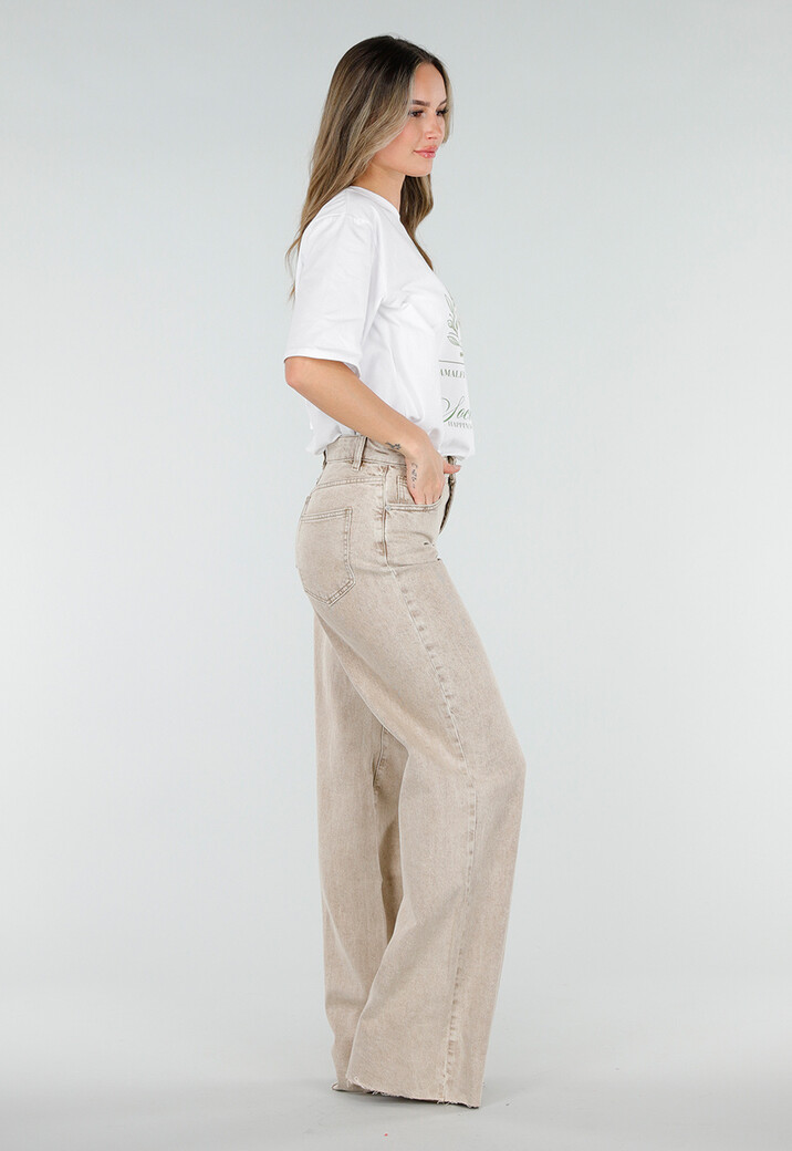 Beige Wide Leg Tall Jeans met High Waist