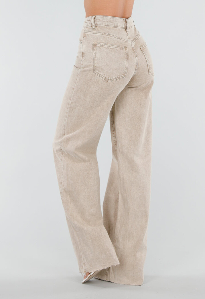 Beige Wide Leg Tall Jeans met High Waist