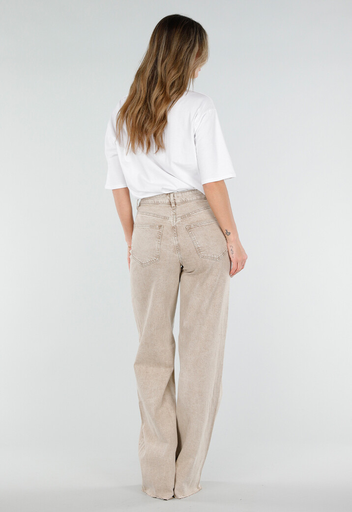 Beige Wide Leg Tall Jeans met High Waist