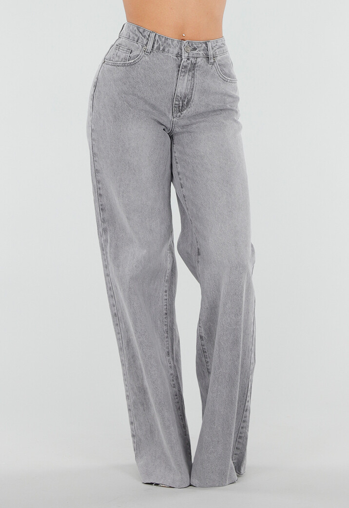 Grijze Wide Leg Tall Jeans met Gewassen Denim Wassing