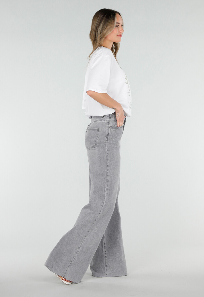 Grijze Wide Leg Tall Jeans met Gewassen Denim Wassing