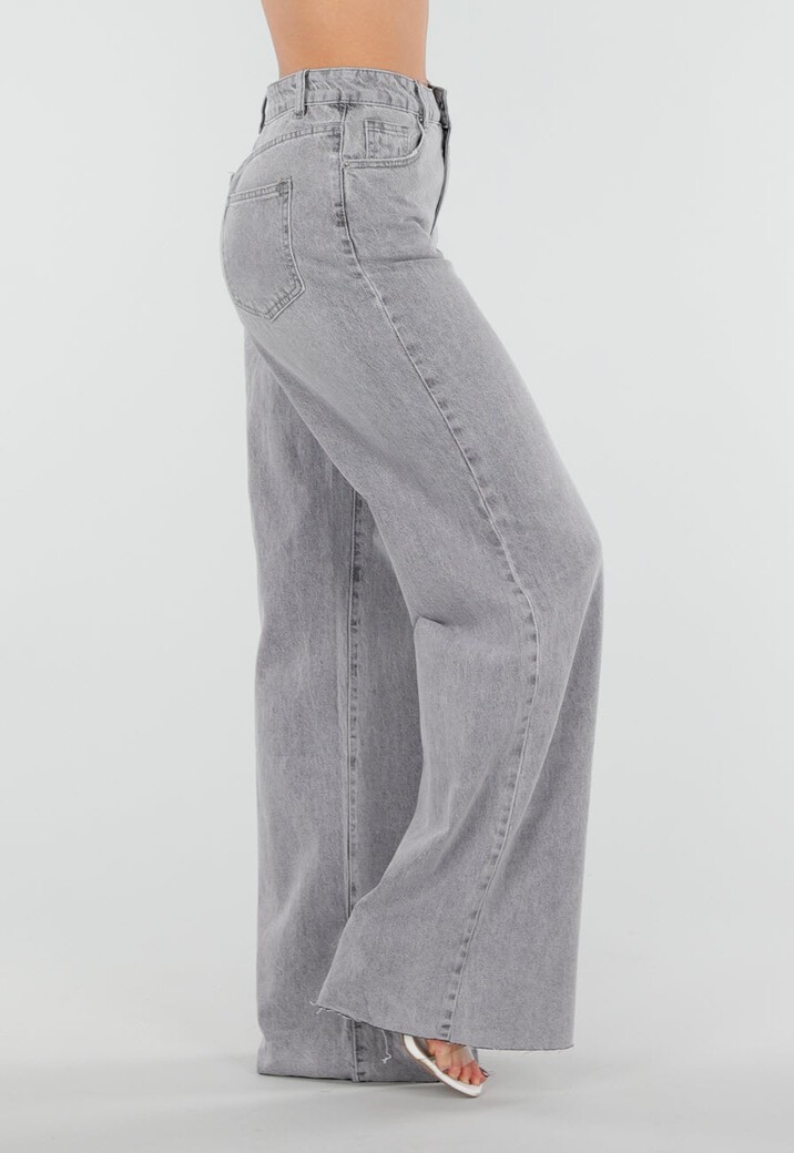 Grijze Wide Leg Tall Jeans met Gewassen Denim Wassing