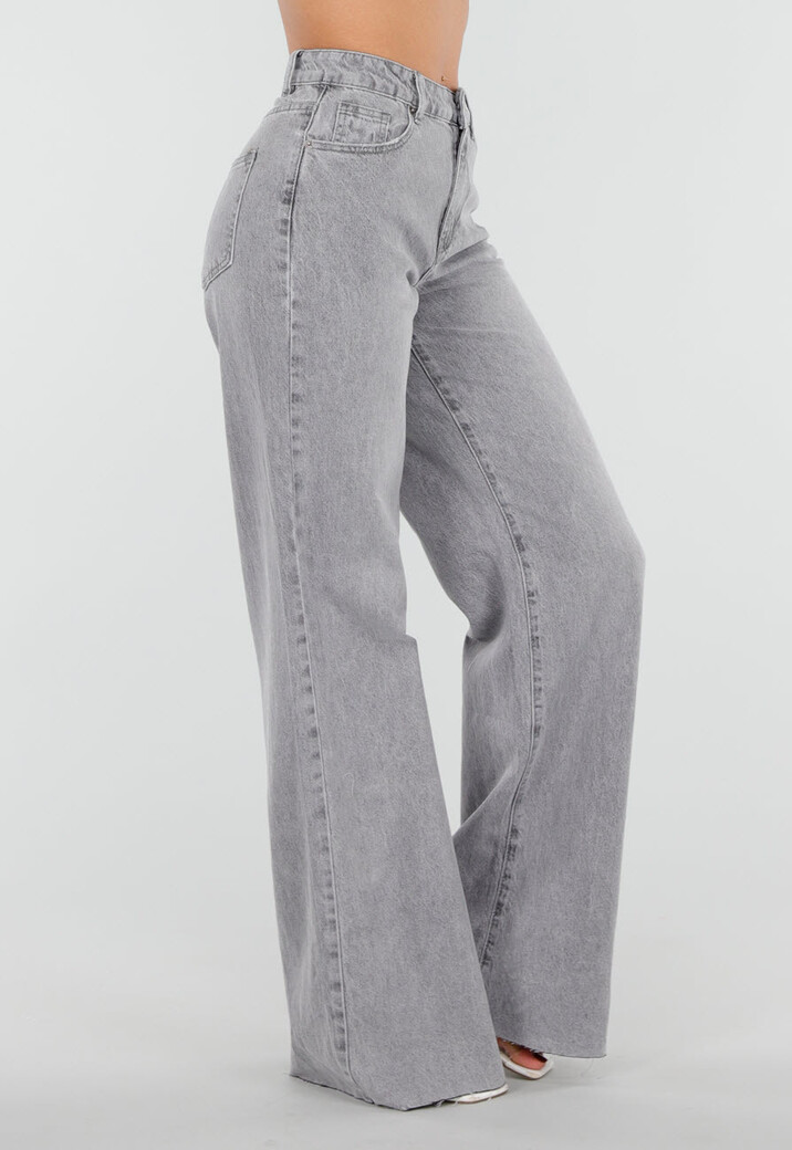 Grijze Wide Leg Tall Jeans met Gewassen Denim Wassing