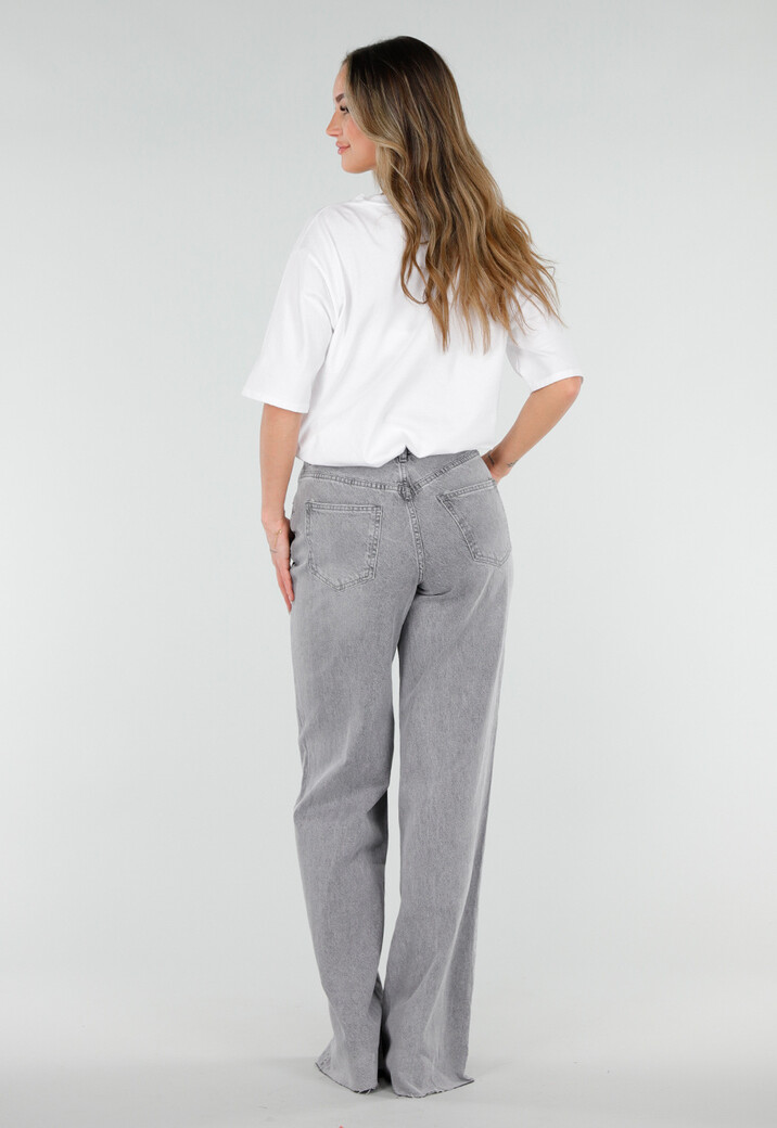 Grijze Wide Leg Tall Jeans met Gewassen Denim Wassing