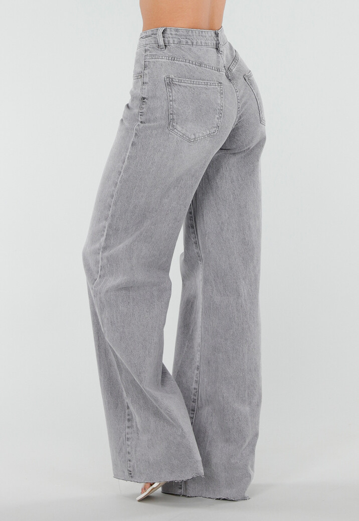 Grijze Wide Leg Tall Jeans met Gewassen Denim Wassing
