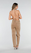 Camel Wide Leg Jeans met Strass en Hoge Taille