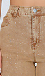 Camel Wide Leg Jeans met Strass en Hoge Taille