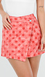 Roze Denim Rok met Rode Stippen en Overslag Sluiting