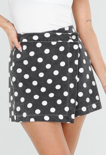 Donkergrijze Denim Rok met Witte Stippen