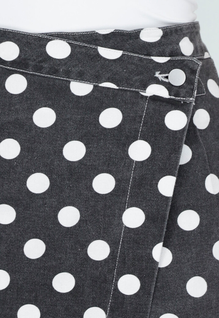 Donkergrijze Spijkerrok met Witte Stippen en Overslag Sluiting