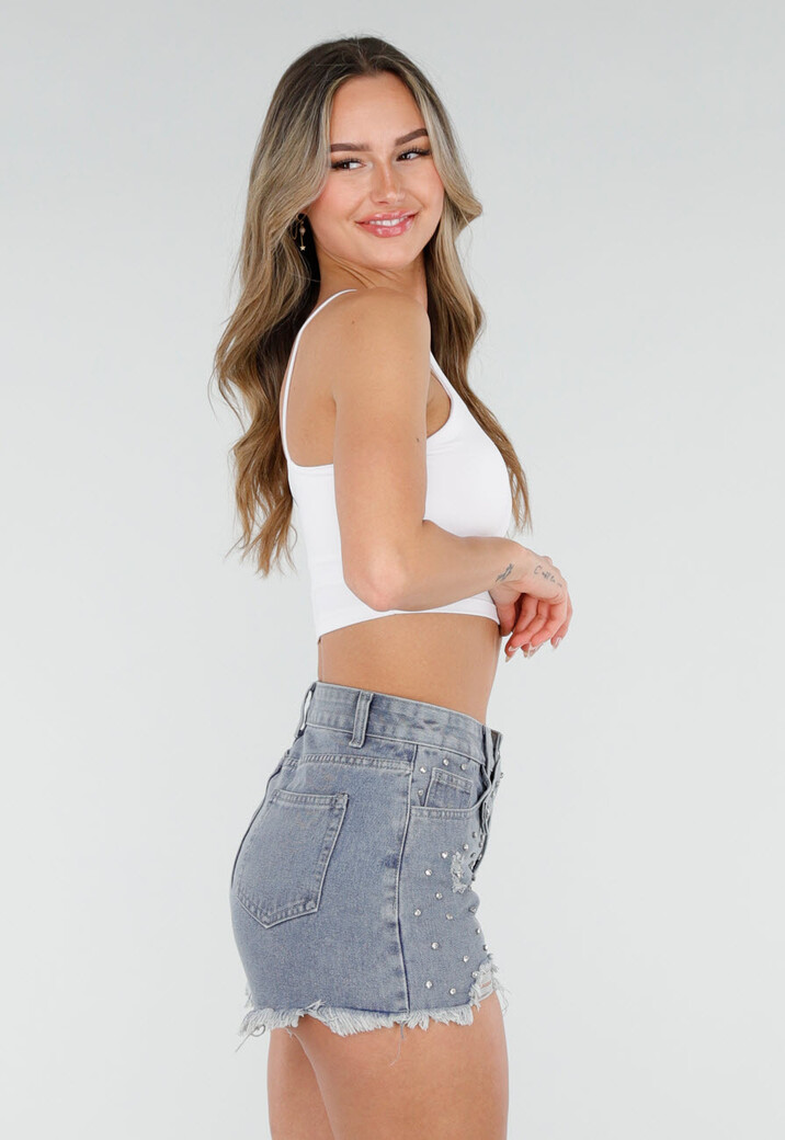 Witte Basic Stretch Crop Top met Pads