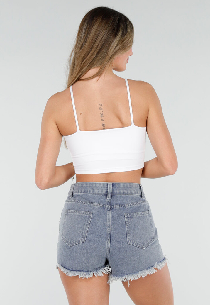 Witte Basic Stretch Crop Top met Pads
