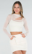 Crème Mesh Top met Lange Mouwen en Cut Out en Pads