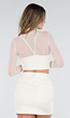 Crème Mesh Top met Lange Mouwen en Cut Out en Pads