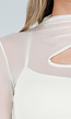 Crème Mesh Top met Lange Mouwen en Cut Out en Pads