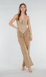 Beige Halter Top met Fringe Zoom en Open Rug