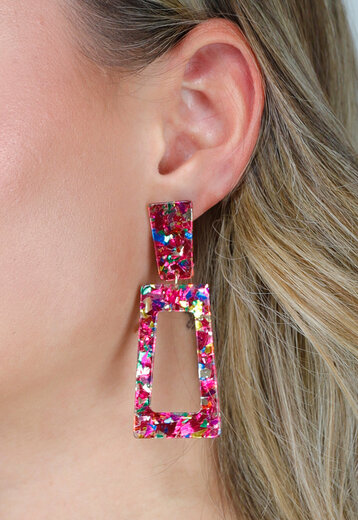 Roze Rechthoekige Oorbellen met Print