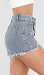 Lichtblauwe Denim Short met Strass Steentjes en Rafelzoom