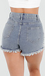 Lichtblauwe Denim Short met Strass Steentjes en Rafelzoom