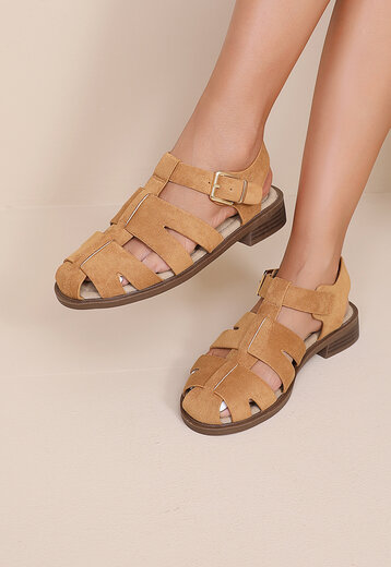 Camel Suède Open Sandalen met Gesp