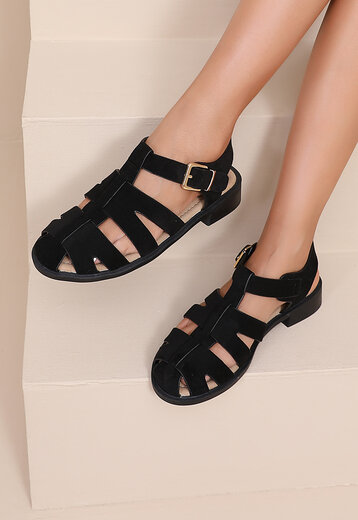 Zwarte Suède Sandalen met Gesp