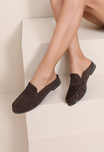 Donkerbruine Suède Instap Muiltjes