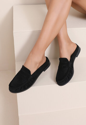 Zwarte Suède Instap Muiltjes