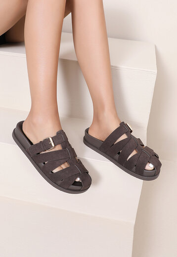 Donkerbruine Suède Sandalen met Gespen