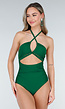 Groen Badpak met Halter en Cut Out