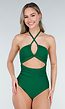 Groen Badpak met Halterband en Cut Out Detail
