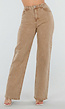 Camel Wide Leg Jeans met Strass en Hoge Taille