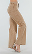 Camel Wide Leg Jeans met Strass en Hoge Taille