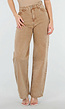 Camel Wide Leg Jeans met Strass en Hoge Taille