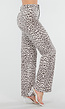 Beige Denim Straight Leg Jeans met Luipaardprint en Hoge Taille