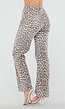 Beige Denim Straight Leg Jeans met Luipaardprint en Hoge Taille