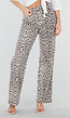 Beige Denim Straight Leg Jeans met Luipaardprint en Hoge Taille