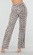 Beige Denim Straight Leg Jeans met Luipaardprint en Hoge Taille