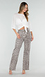 Beige Denim Straight Leg Jeans met Luipaardprint en Hoge Taille