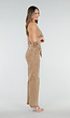 Camel Wide Leg Jeans met Strass en Hoge Taille