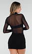 Zwarte Mesh Body met Blauwe Glitters en Lange Mouwen  en Col
